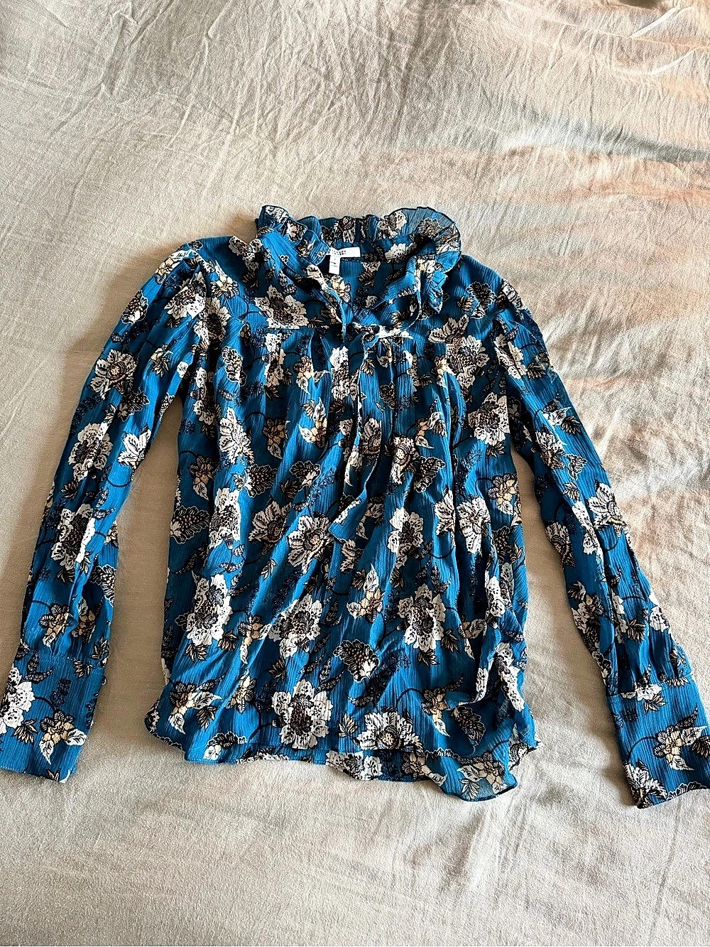 Derek Lam 10 Crosby Floral Long Sleeve Blouse in Blue & Black